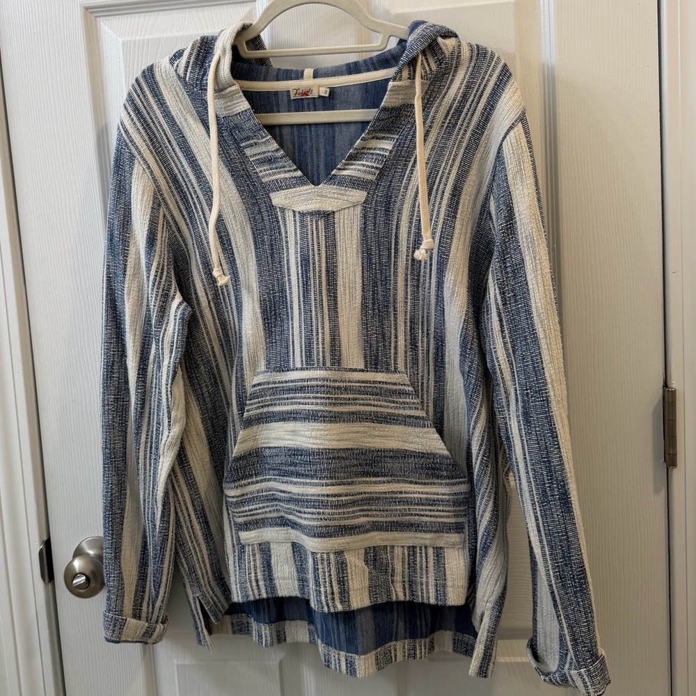 Faherty Blue and Cream Striped Hoodie